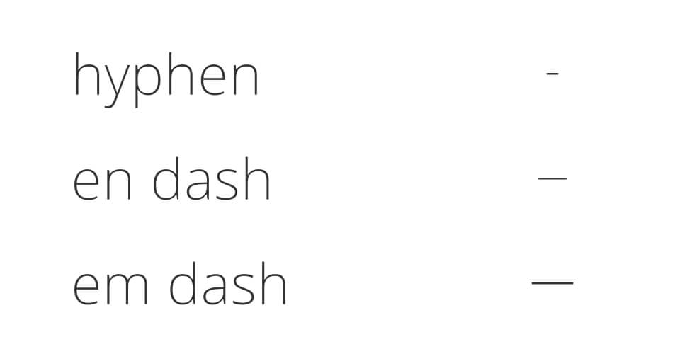 Hyphen、en dash 和 em dash 的对比